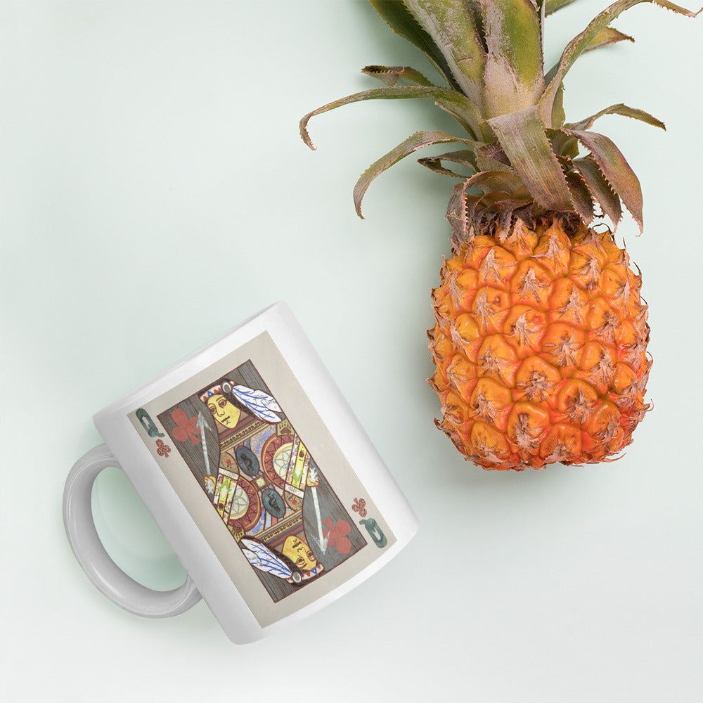 Queen of Clubs by Suzanne Villella | White glossy mug