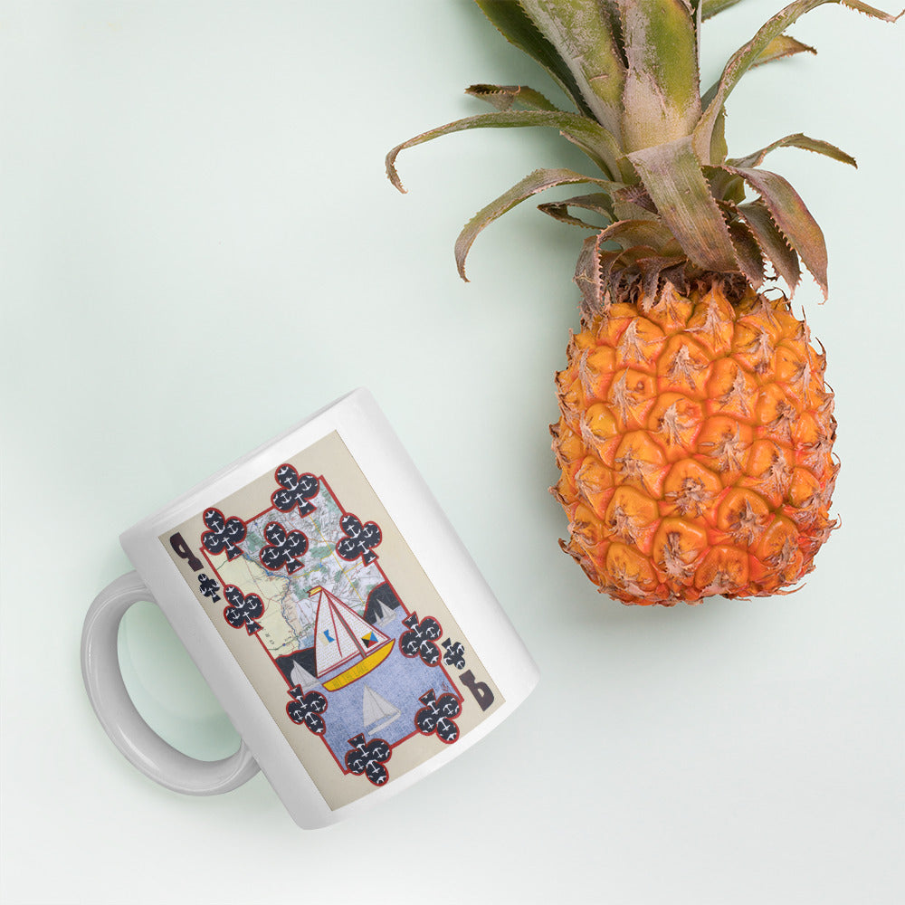 Nine of Clubs by Suzanne Villella | White glossy mug