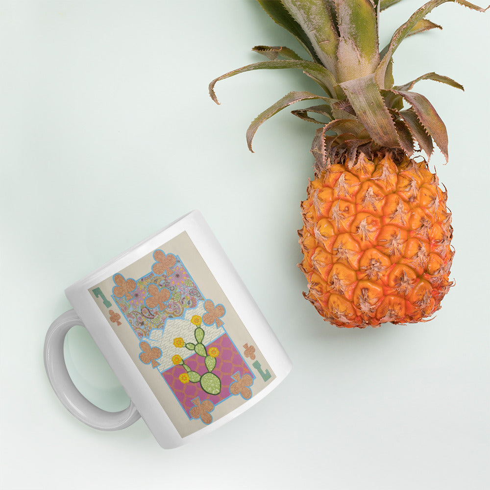 Seven of Clubs by Suzanne Villella | White glossy mug