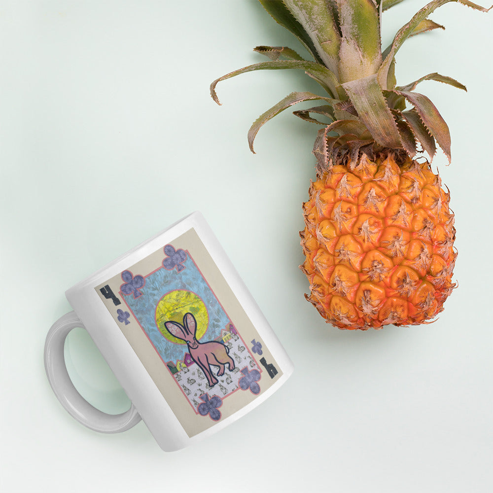 Four of Clubs by Suzanne Villella | White glossy mug