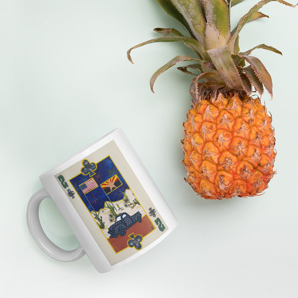 Two of Clubs by Suzanne Villella | White glossy mug