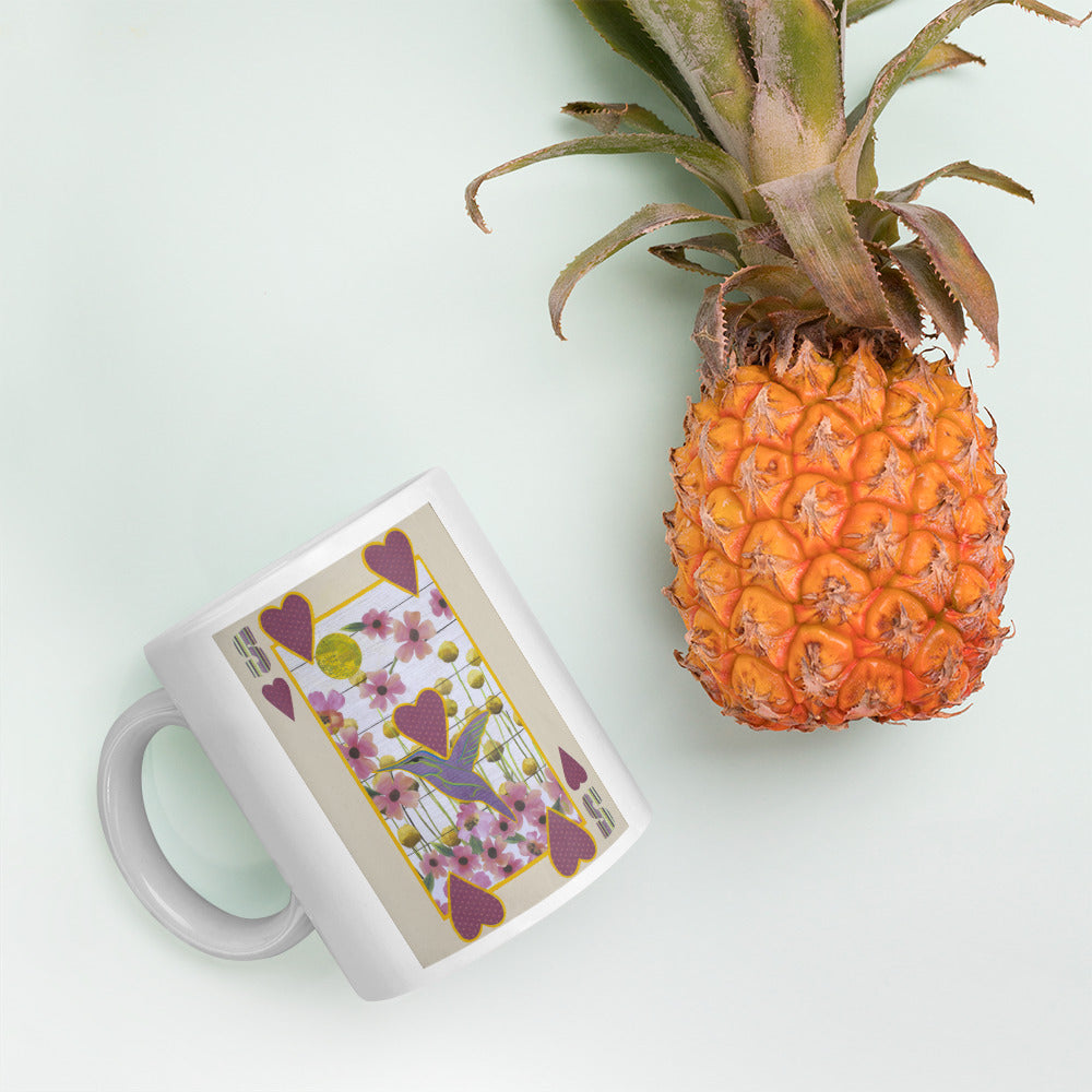 Five of Hearts by Suzanne Villella | White glossy mug