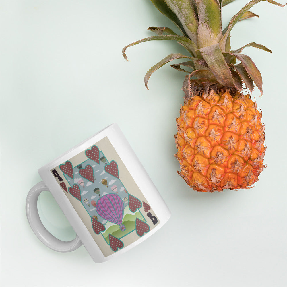 Nine of Hearts by Suzanne Villella | White glossy mug