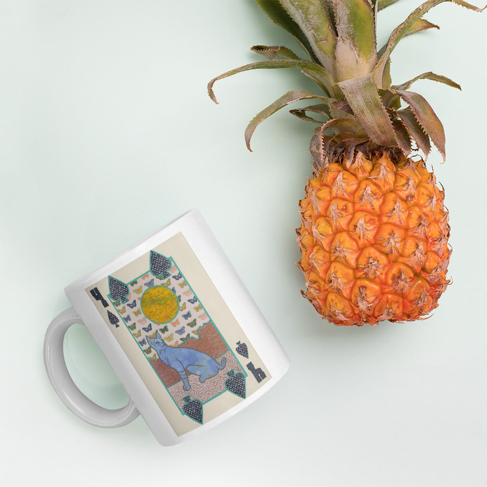 Four of Spades by Suzanne Villella | White glossy mug