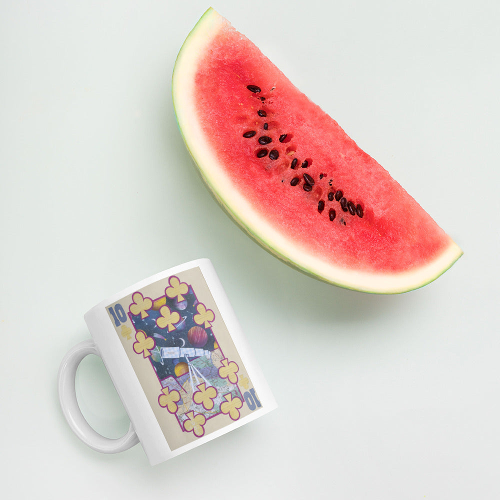 Ten of Clubs by Suzanne Villella | White glossy mug