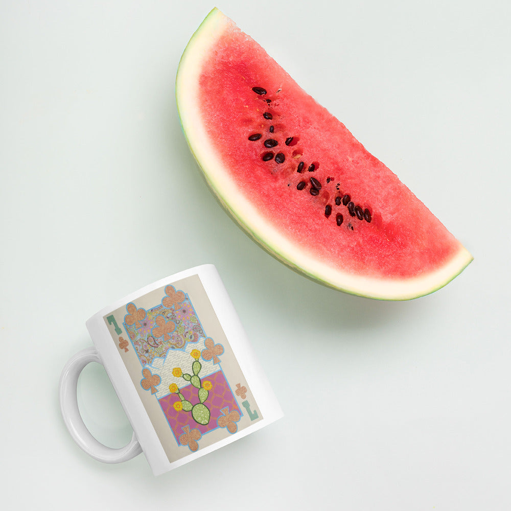 Seven of Clubs by Suzanne Villella | White glossy mug