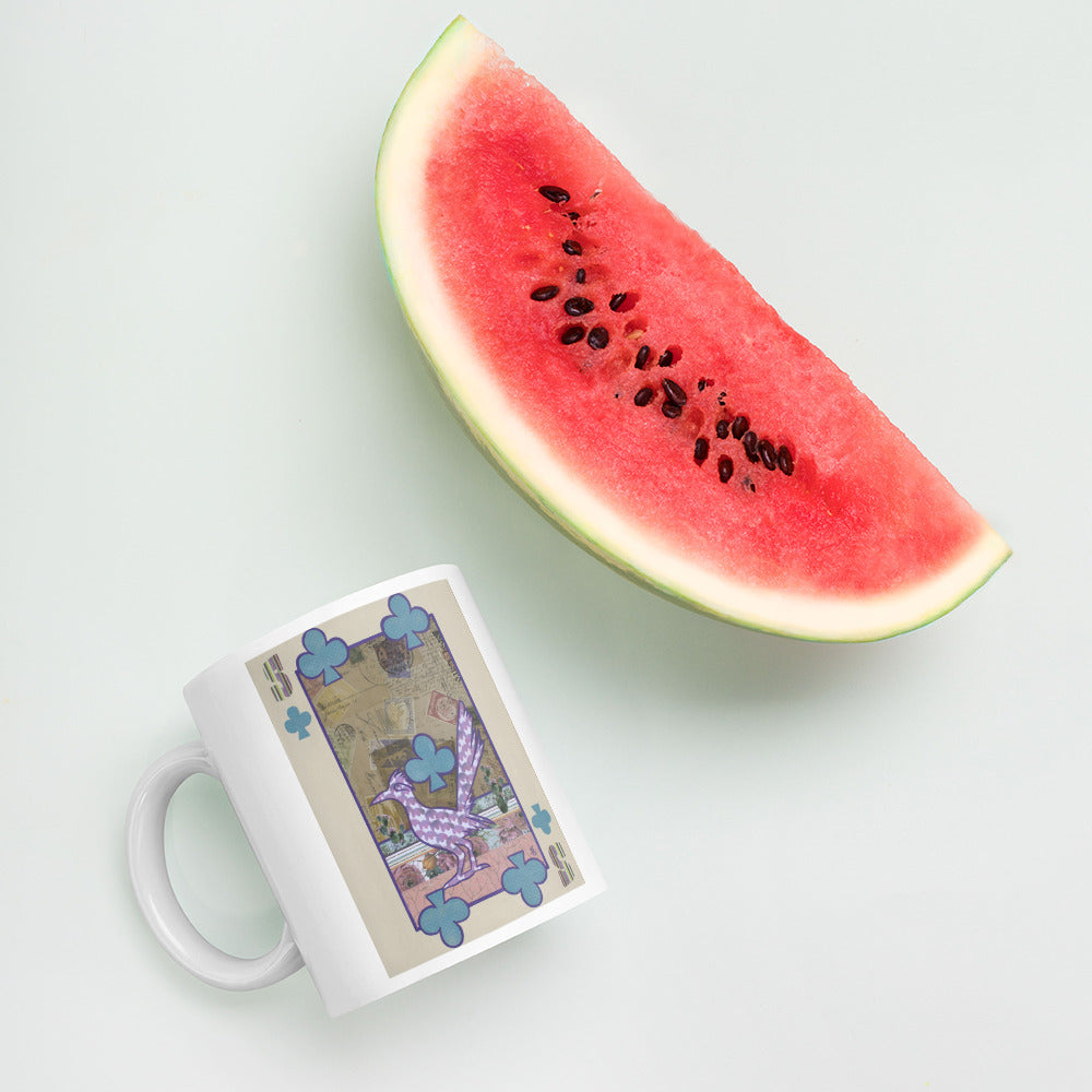Five of Clubs by Suzanne Villella | White glossy mug