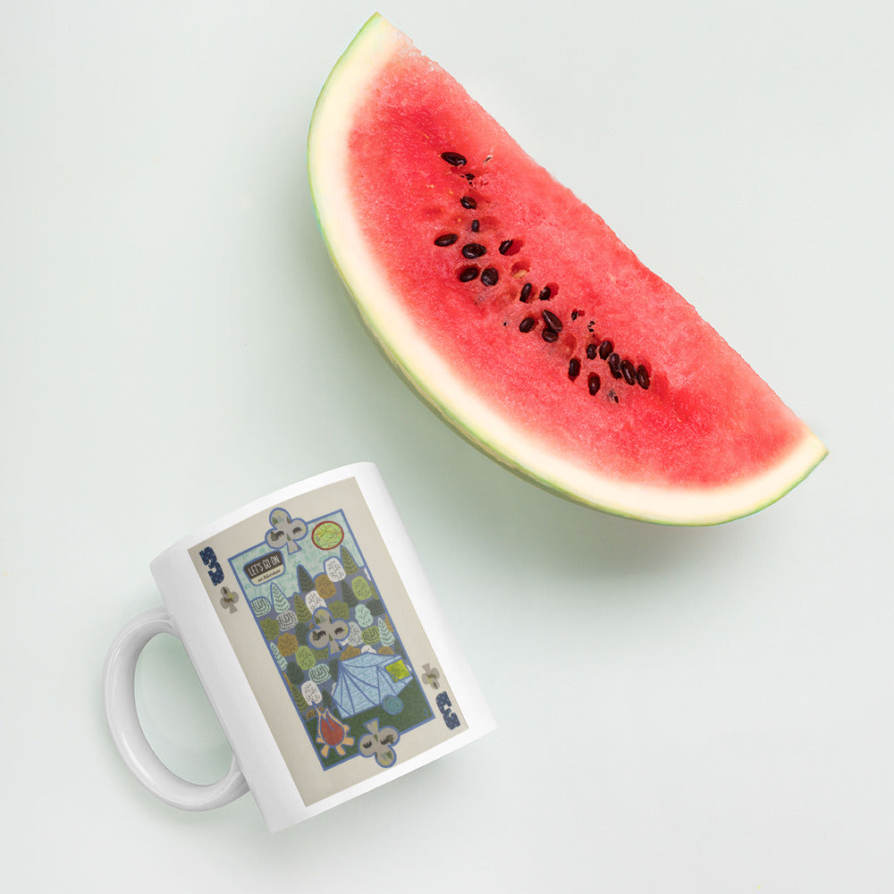 Three of Clubs by Suzanne Villella | White glossy mug