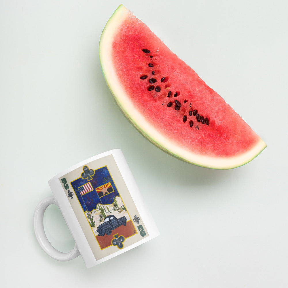 Two of Clubs by Suzanne Villella | White glossy mug