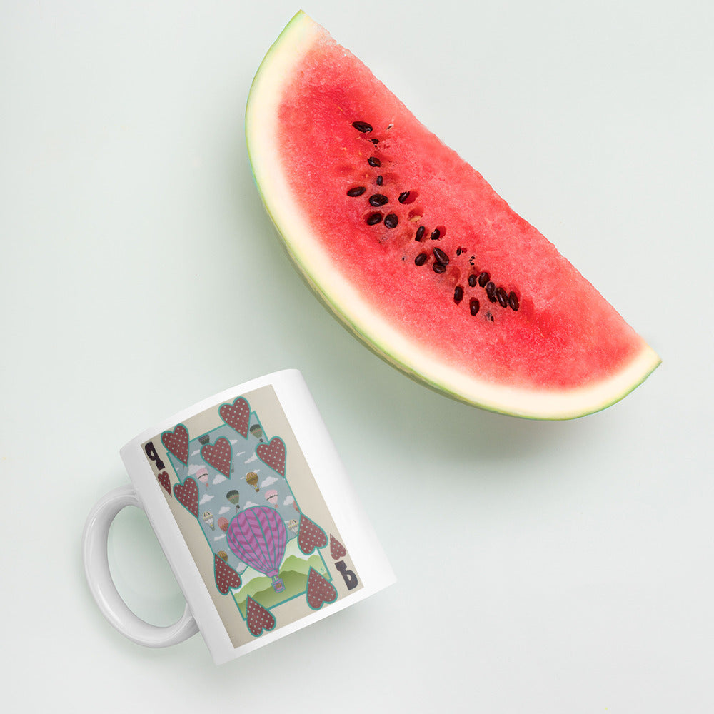 Nine of Hearts by Suzanne Villella | White glossy mug