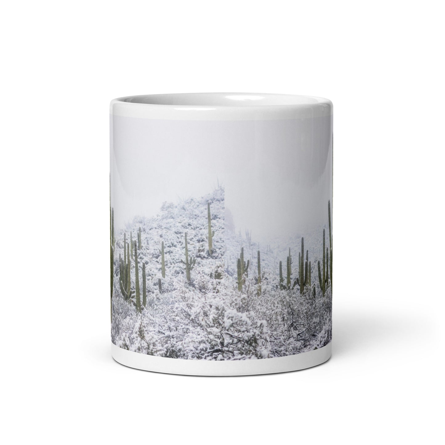 Saguaro Snowfall by Sean Parker Photography | White glossy mug