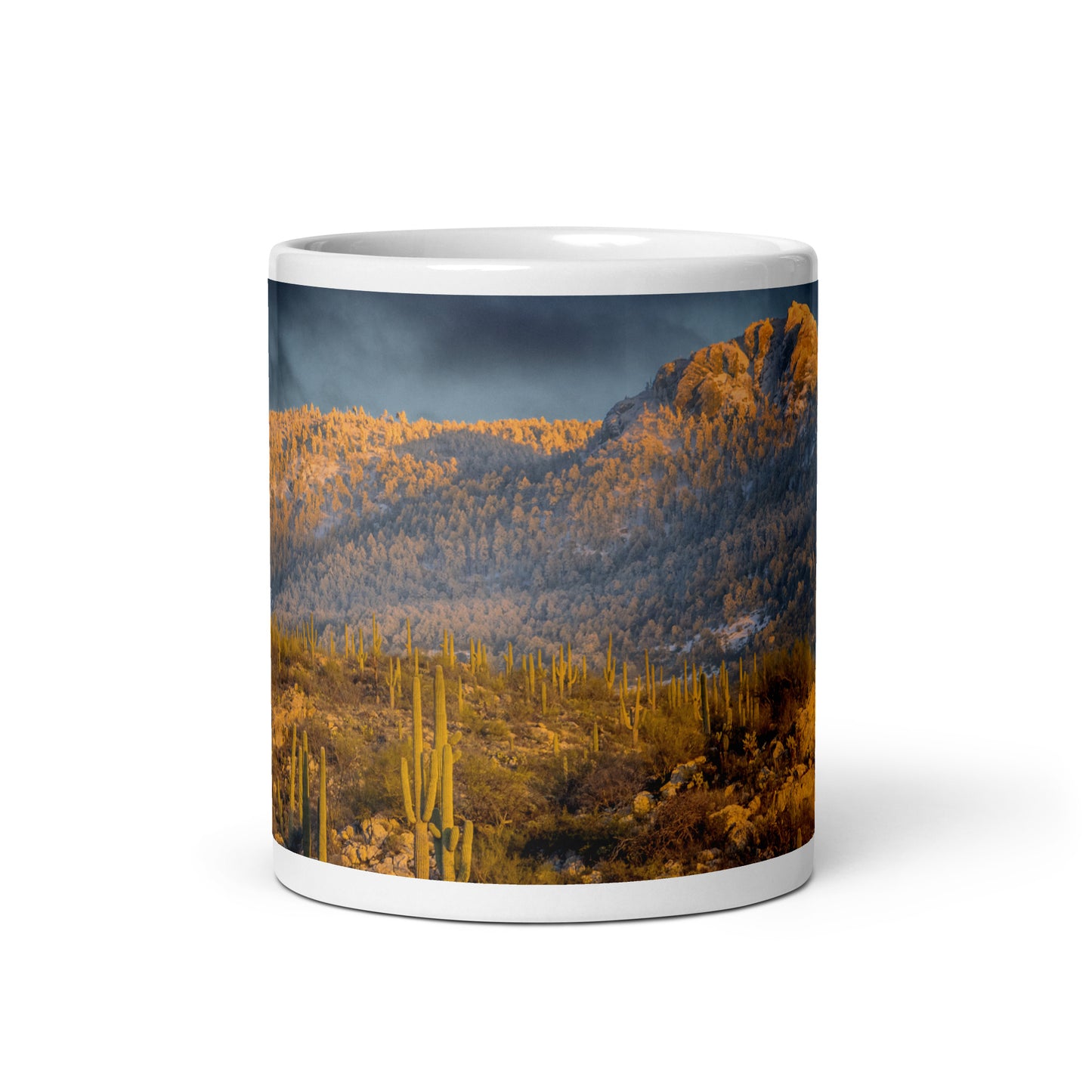 Rincon Mountain Snow by Sean Parker Photography | White glossy mug