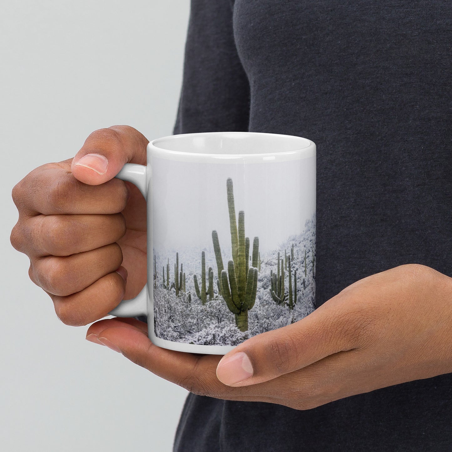 Saguaro Snowfall by Sean Parker Photography | White glossy mug