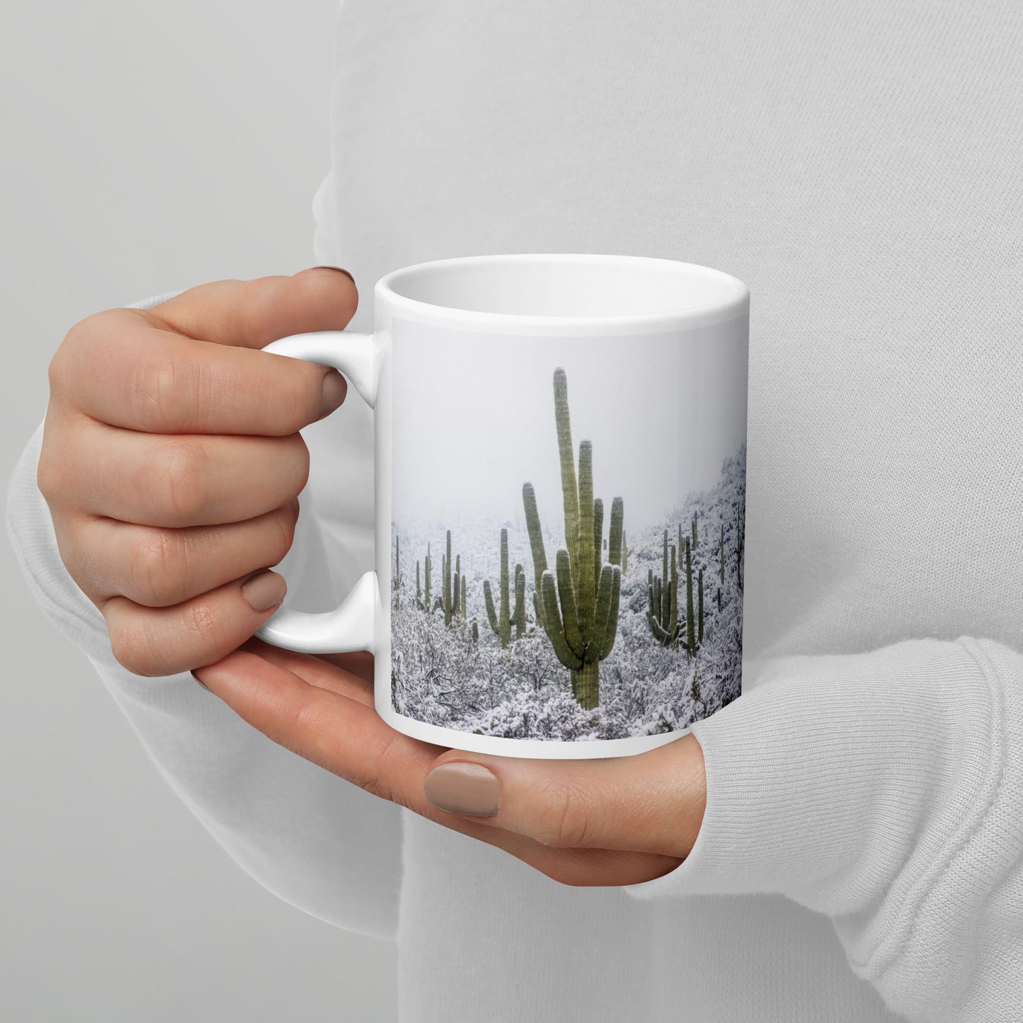 Saguaro Snowfall by Sean Parker Photography | White glossy mug