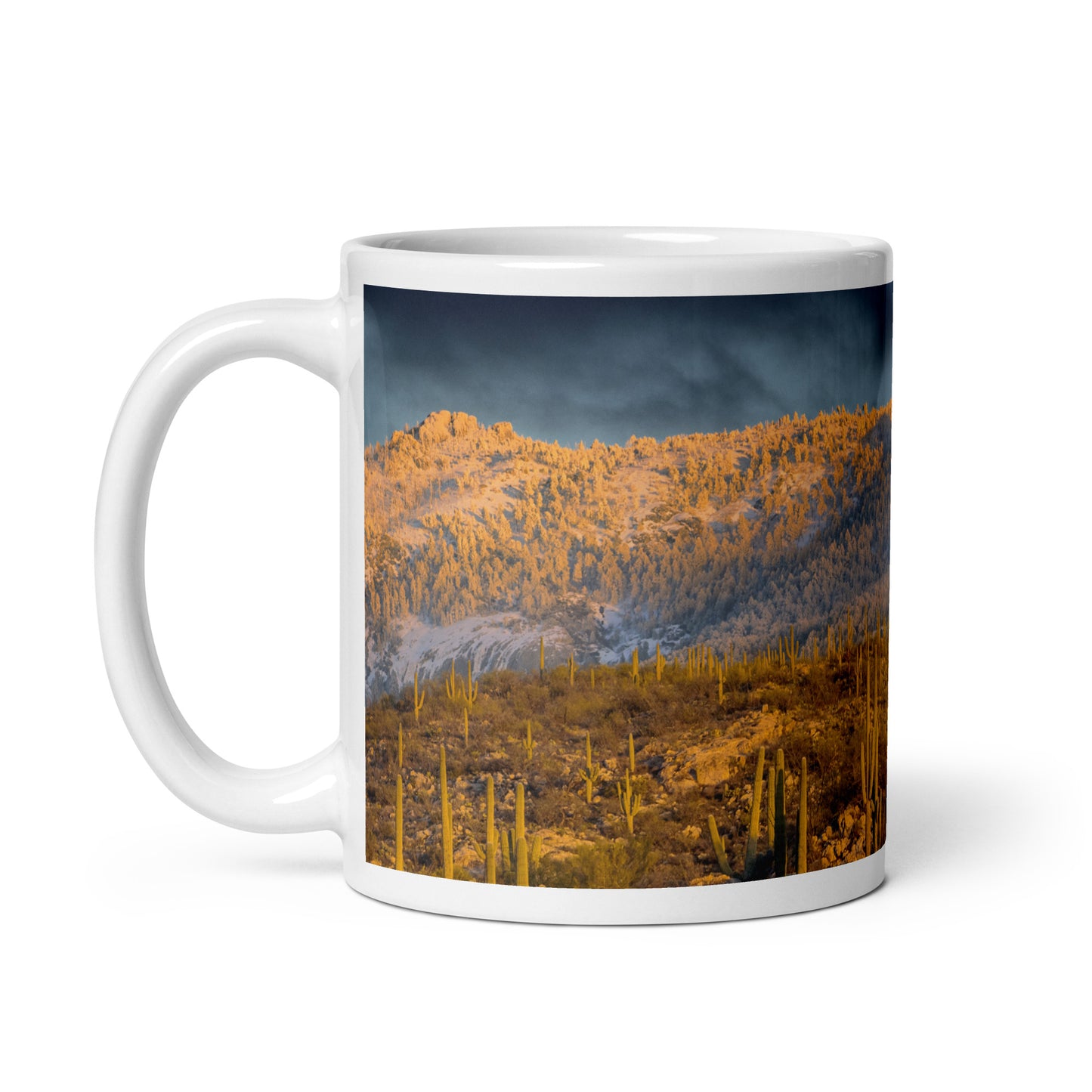 Rincon Mountain Snow by Sean Parker Photography | White glossy mug