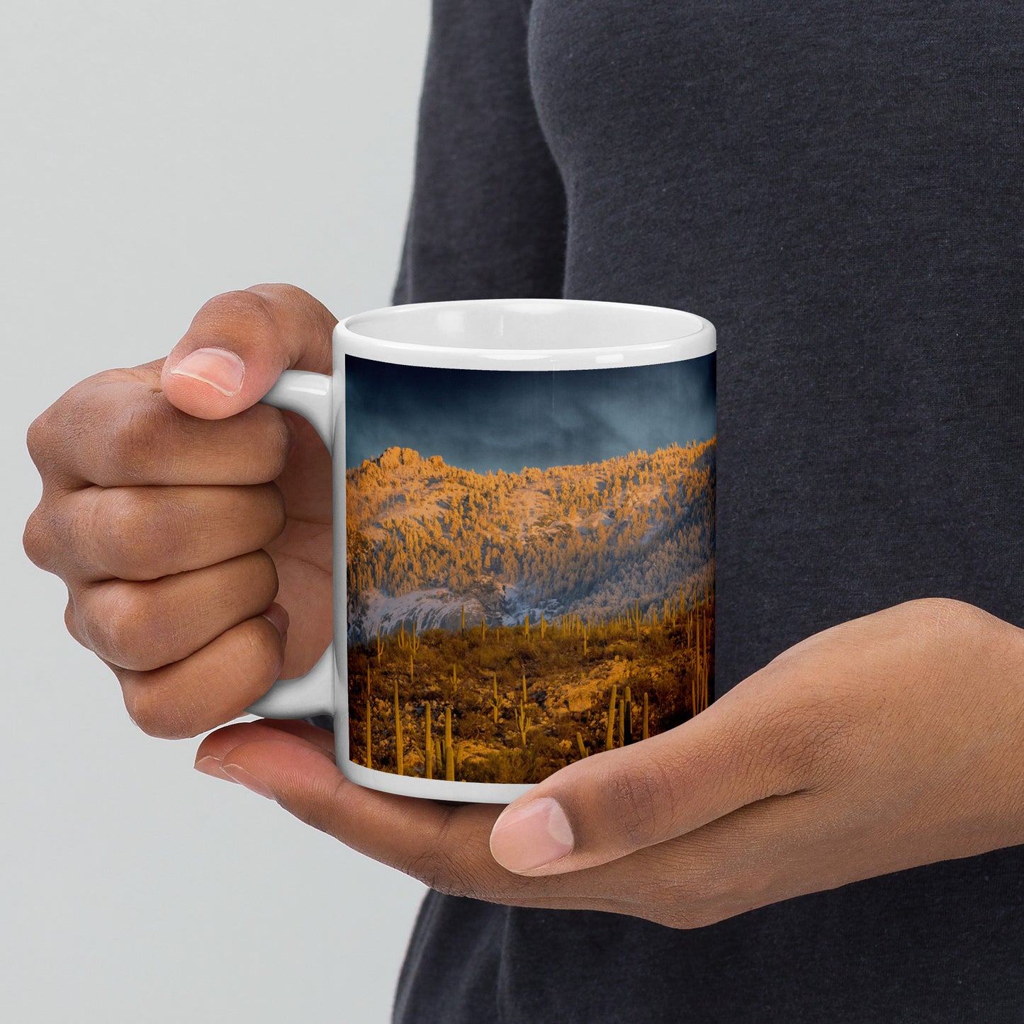 Rincon Mountain Snow by Sean Parker Photography | White glossy mug