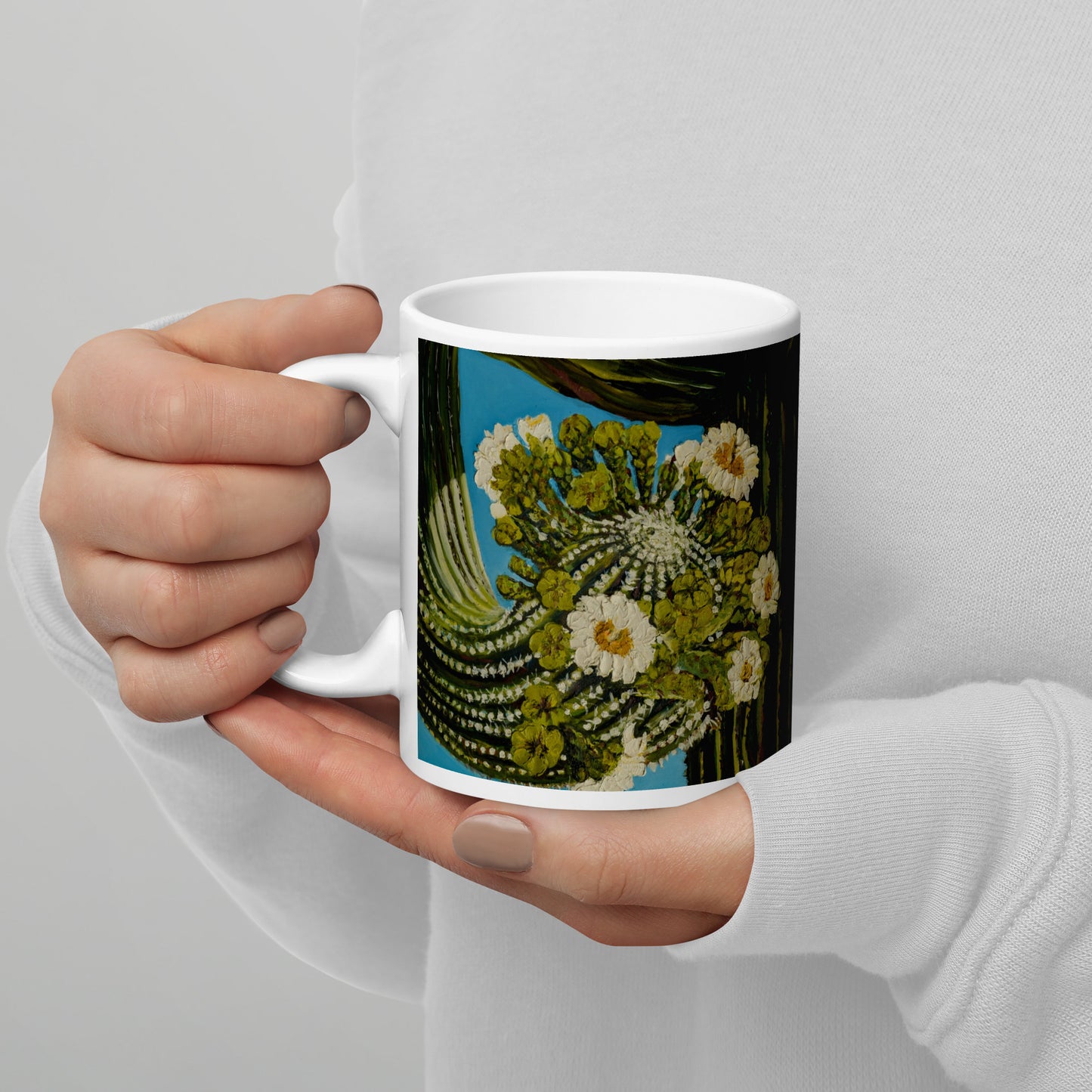 Twisted Saguaro by Andrea Rodriguez | White glossy mug