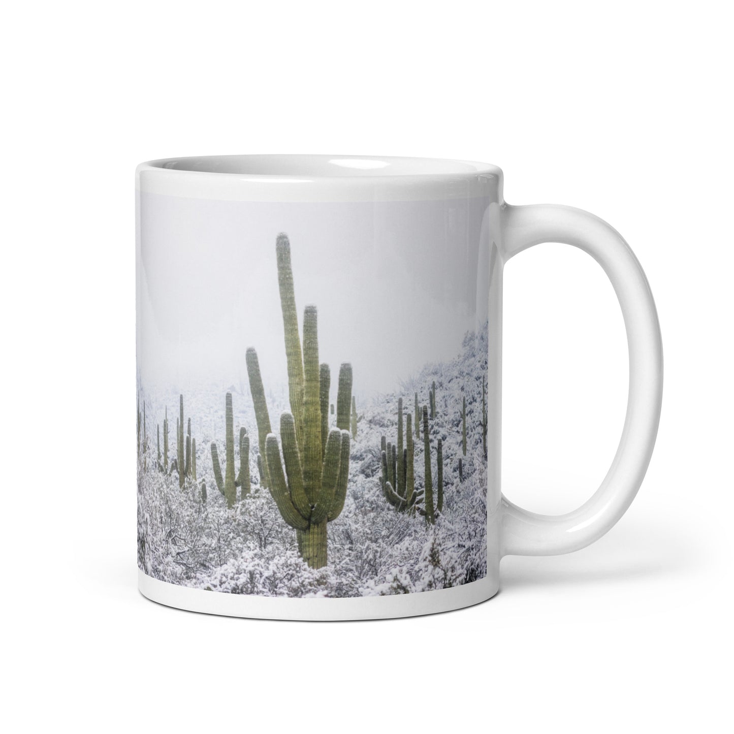 Saguaro Snowfall by Sean Parker Photography | White glossy mug