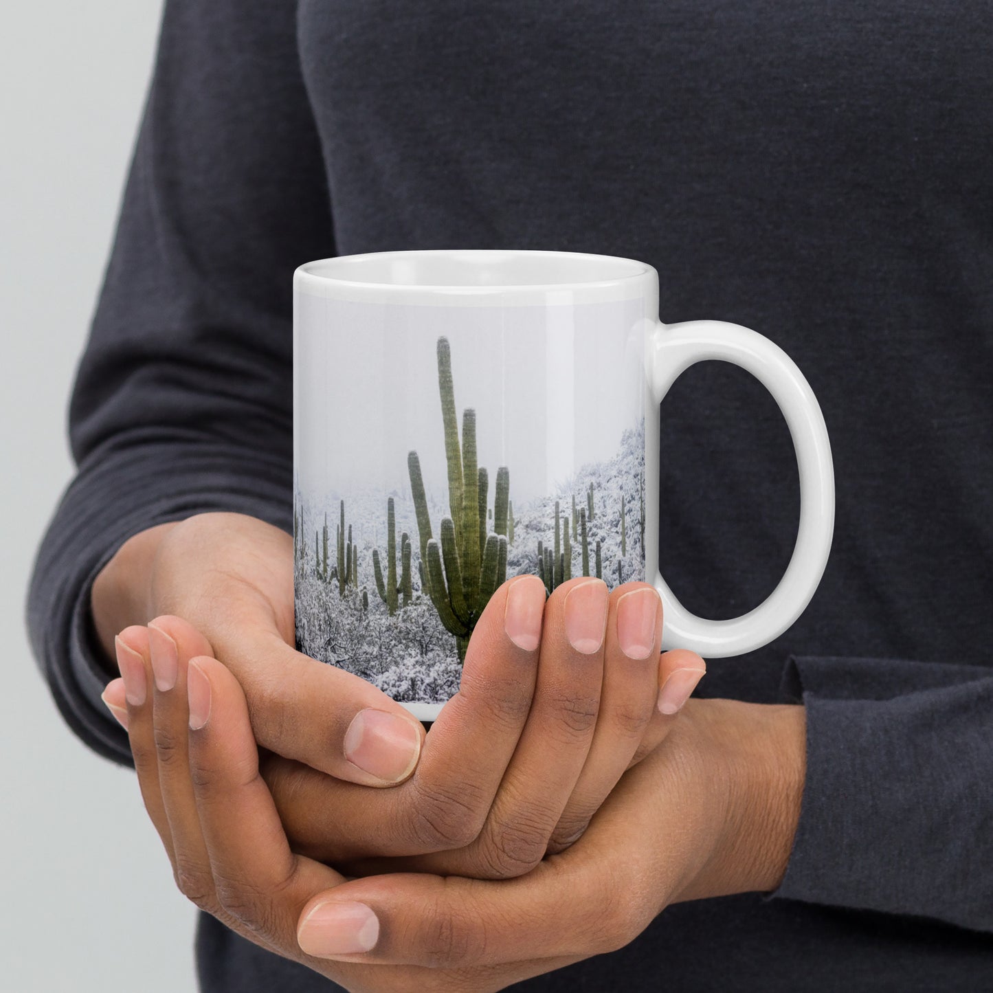 Saguaro Snowfall by Sean Parker Photography | White glossy mug