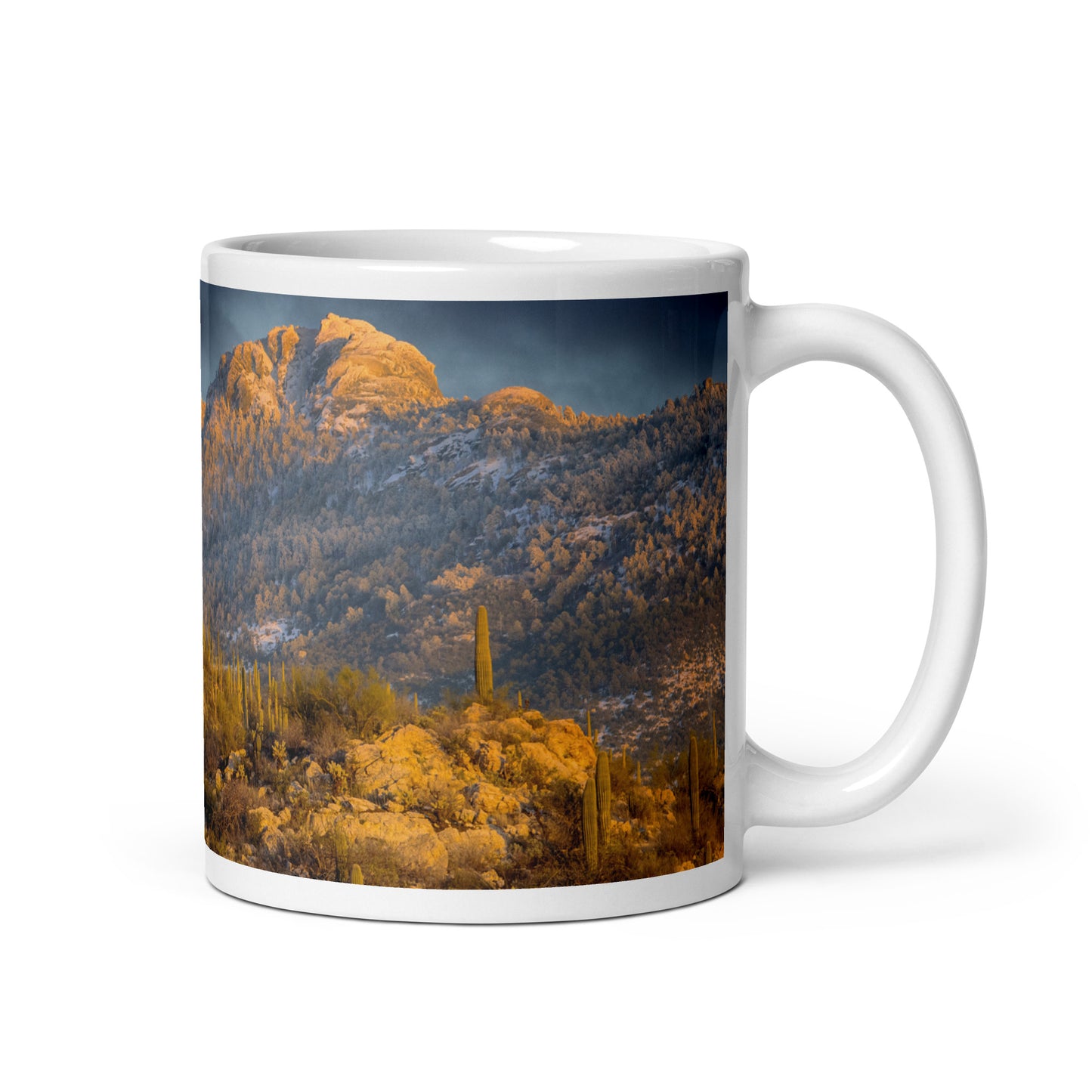 Rincon Mountain Snow by Sean Parker Photography | White glossy mug