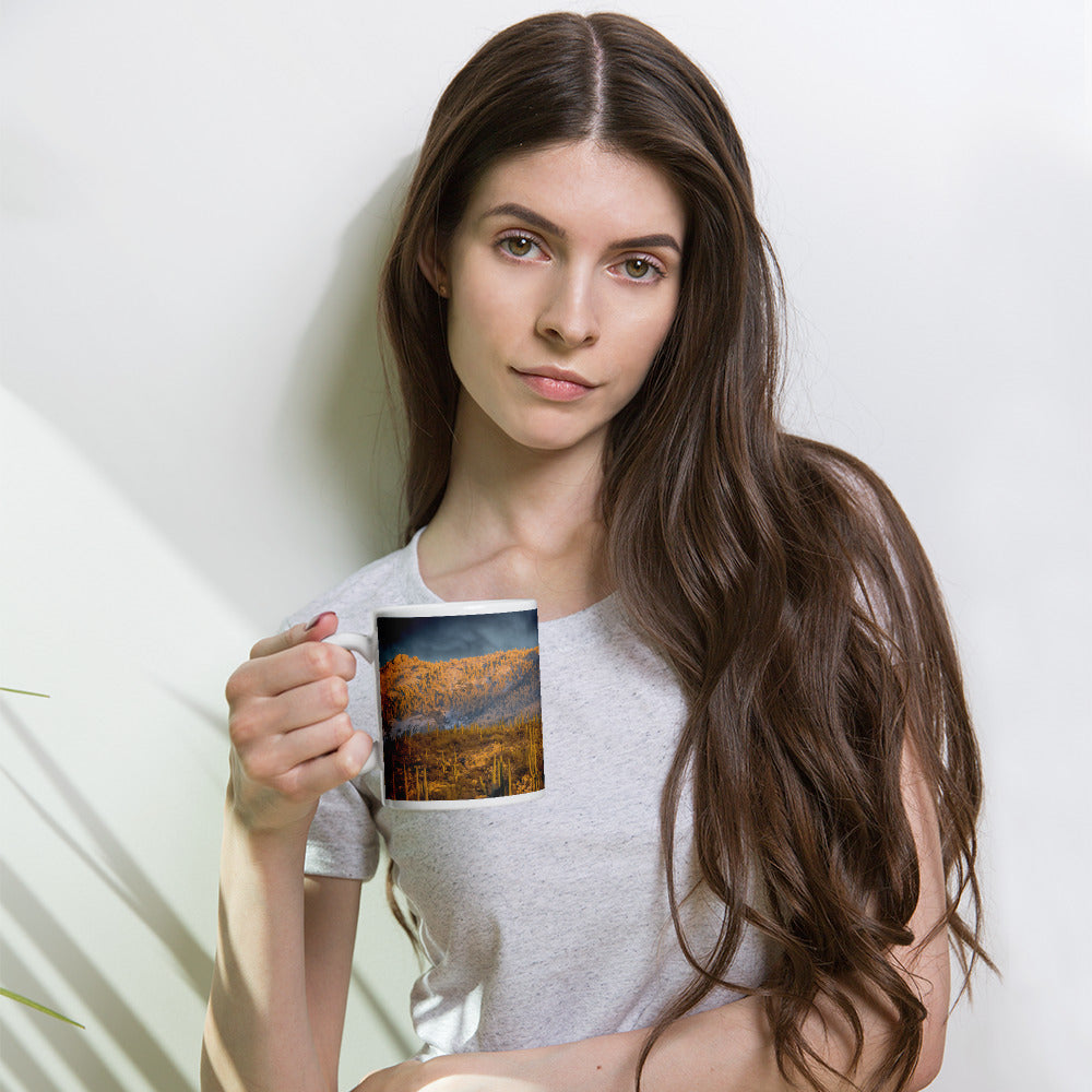 Rincon Mountain Snow by Sean Parker Photography | White glossy mug