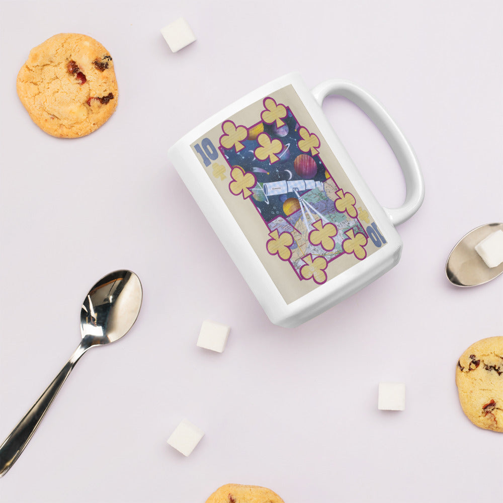 Ten of Clubs by Suzanne Villella | White glossy mug