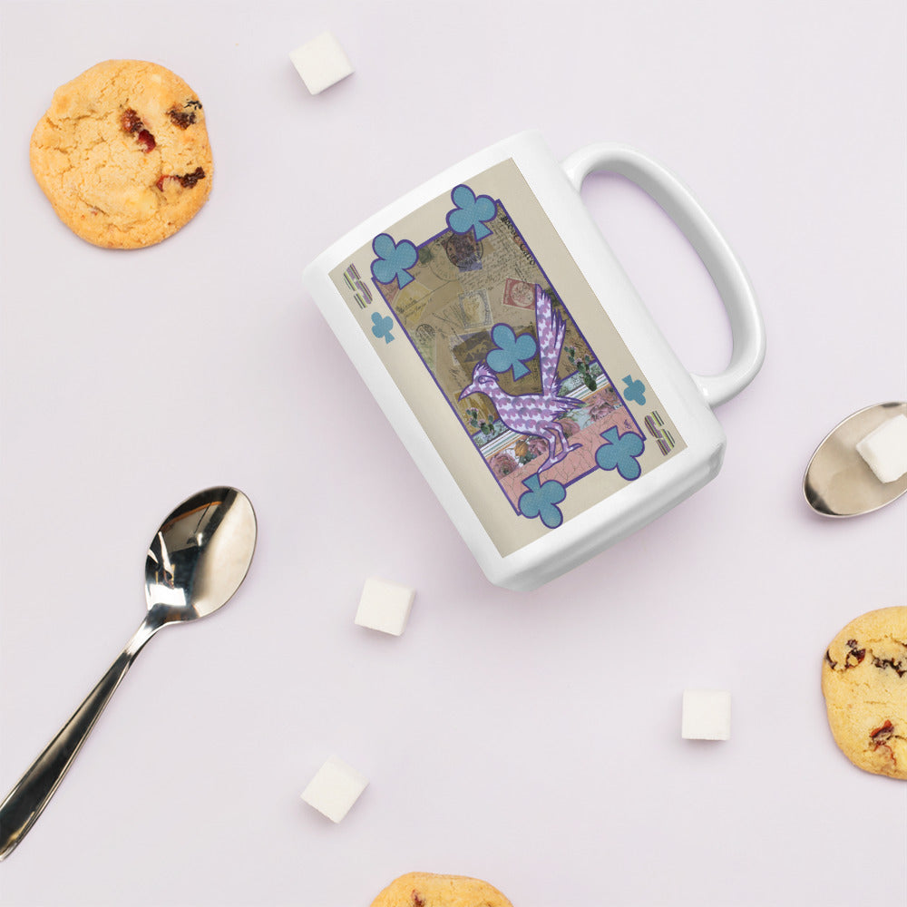 Five of Clubs by Suzanne Villella | White glossy mug