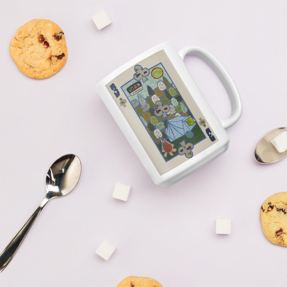 Three of Clubs by Suzanne Villella | White glossy mug