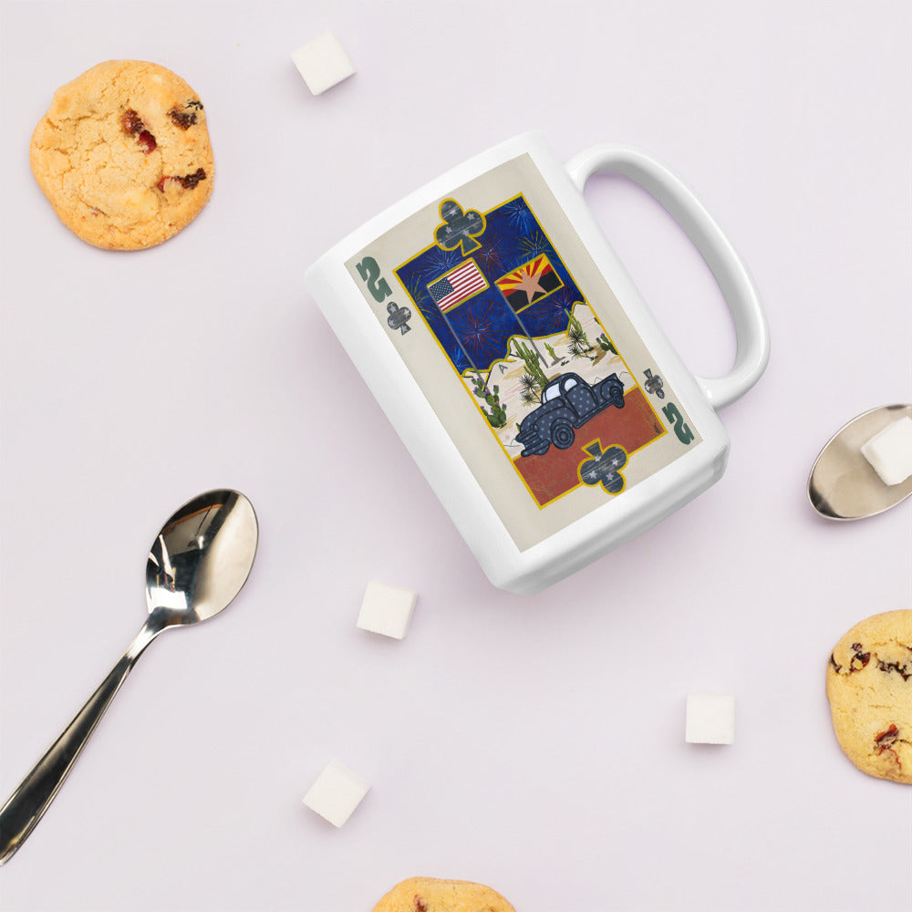 Two of Clubs by Suzanne Villella | White glossy mug