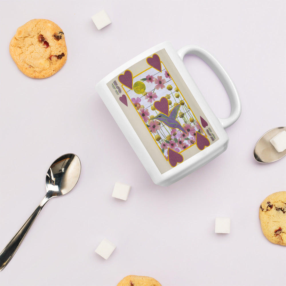 Five of Hearts by Suzanne Villella | White glossy mug
