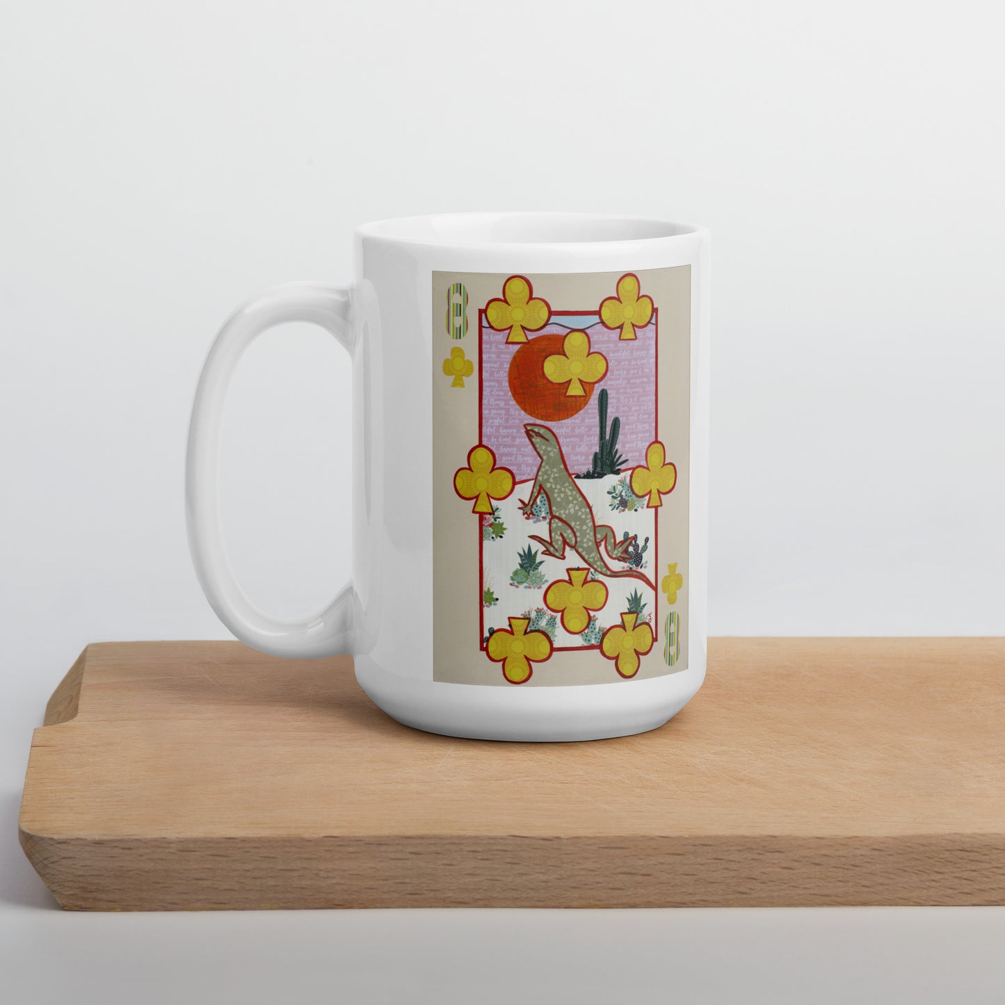 Eight of Clubs by Suzanne Villella | White glossy mug