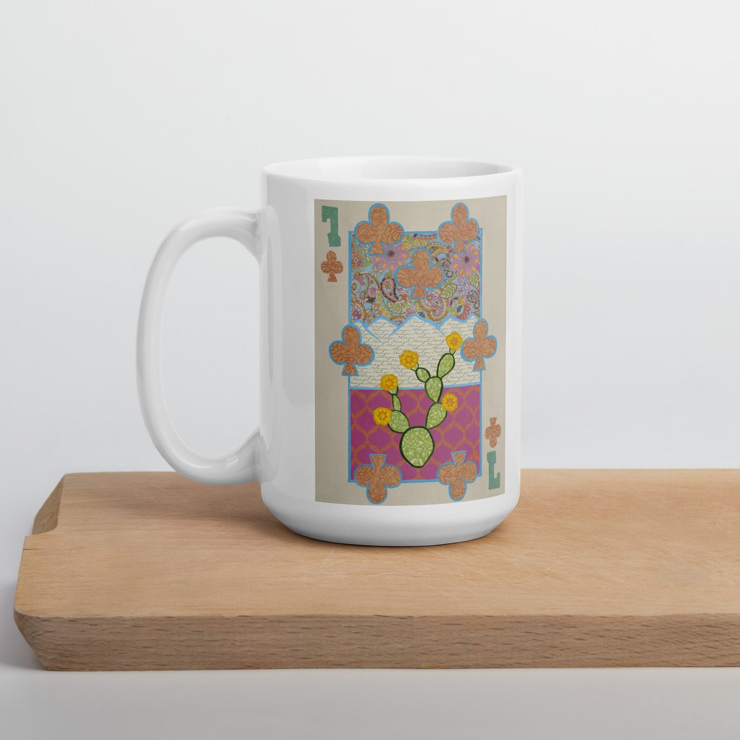 Seven of Clubs by Suzanne Villella | White glossy mug