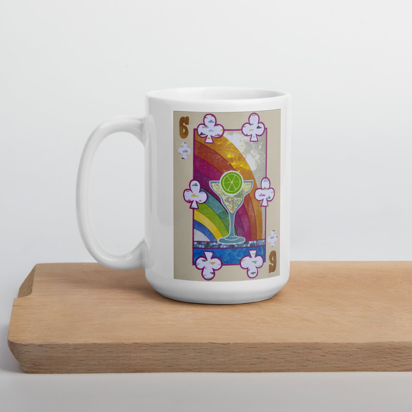 Six of Clubs by Suzanne Villella | White glossy mug