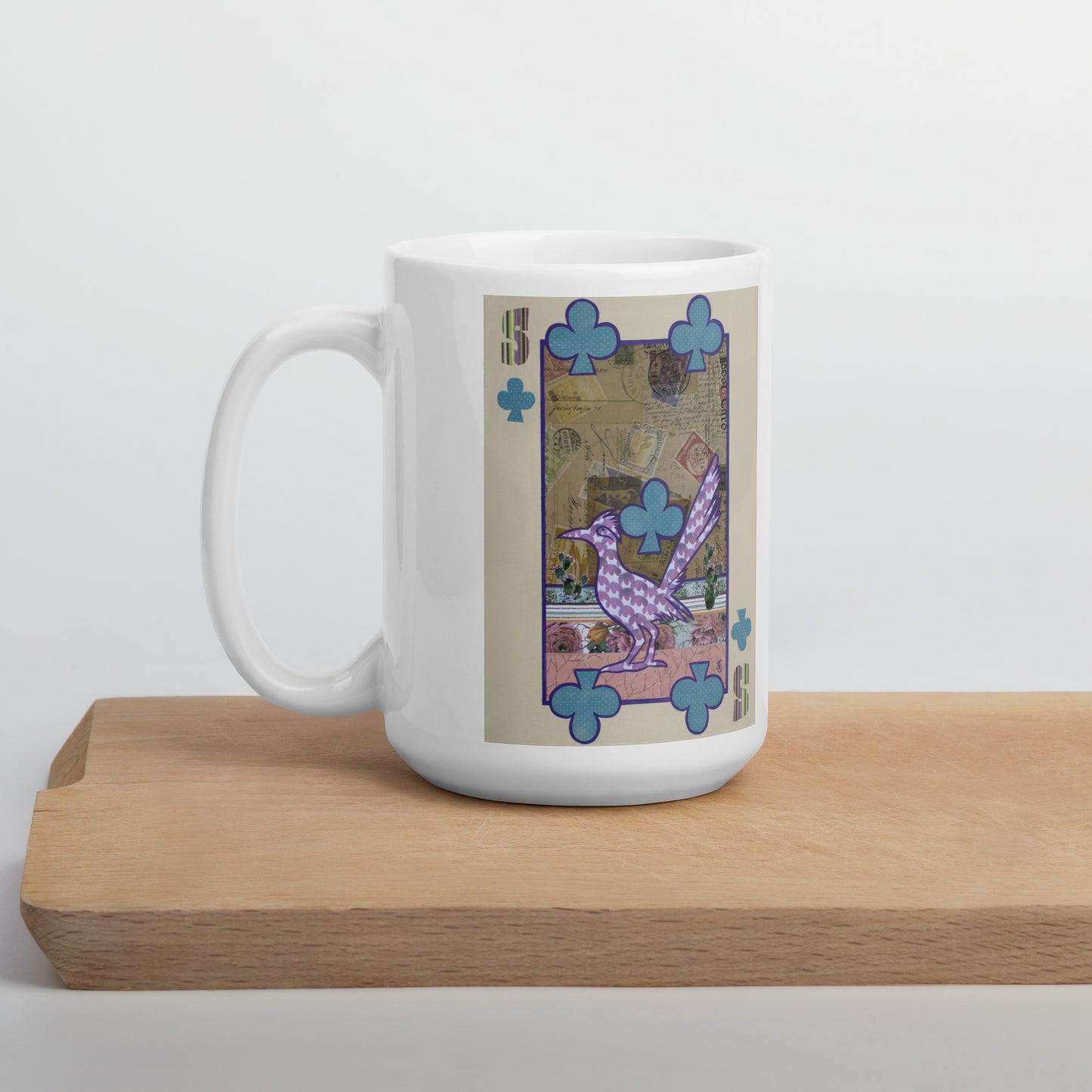 Five of Clubs by Suzanne Villella | White glossy mug