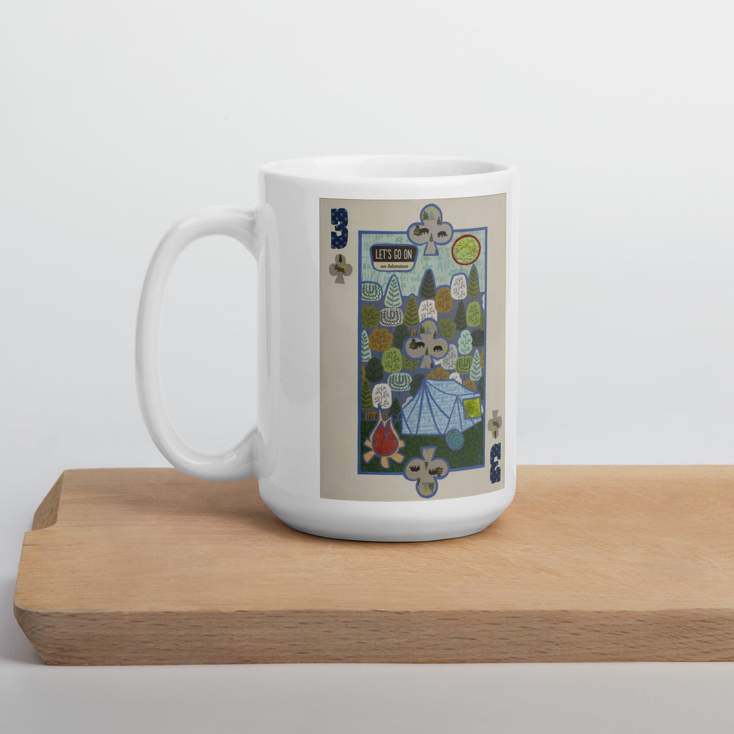 Three of Clubs by Suzanne Villella | White glossy mug