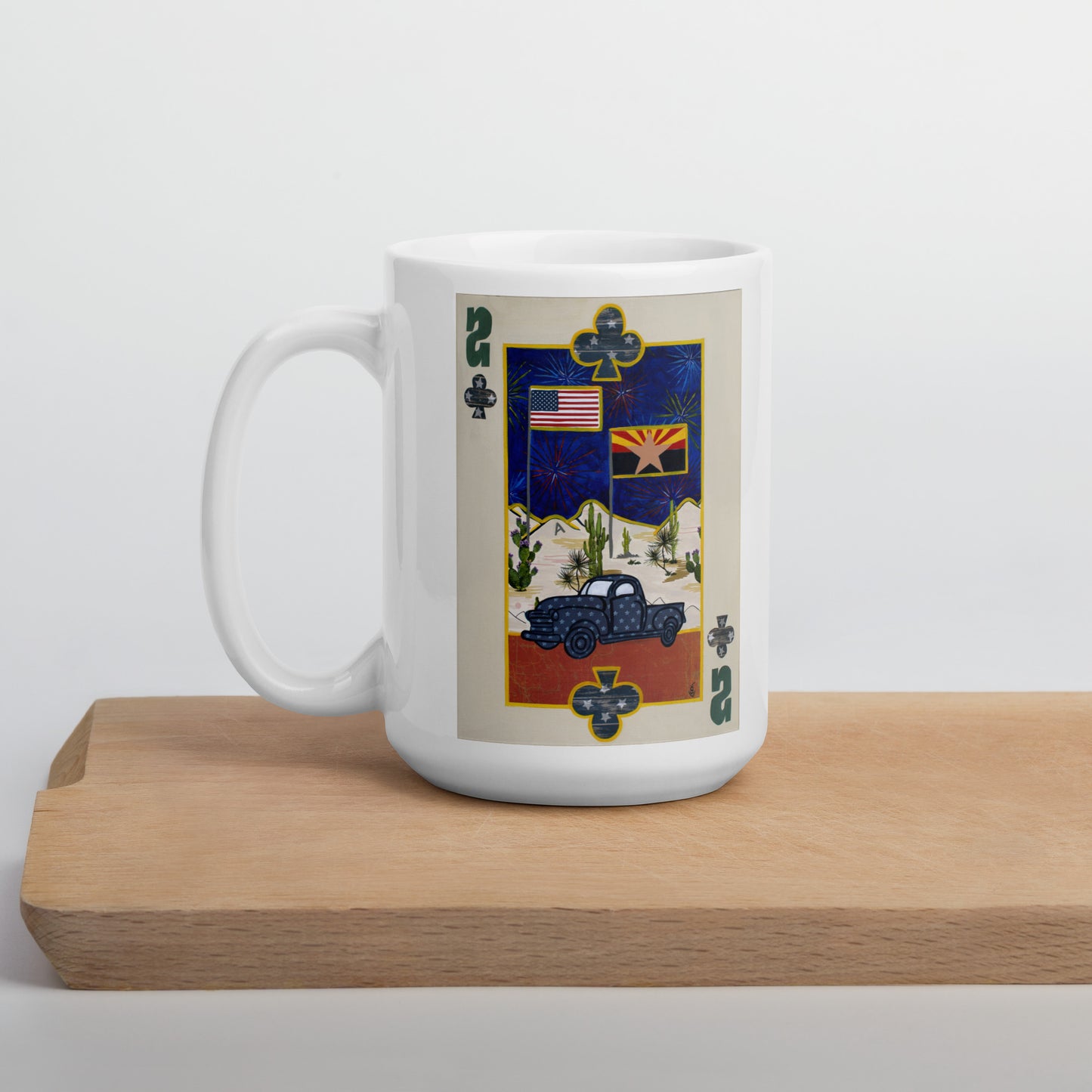 Two of Clubs by Suzanne Villella | White glossy mug