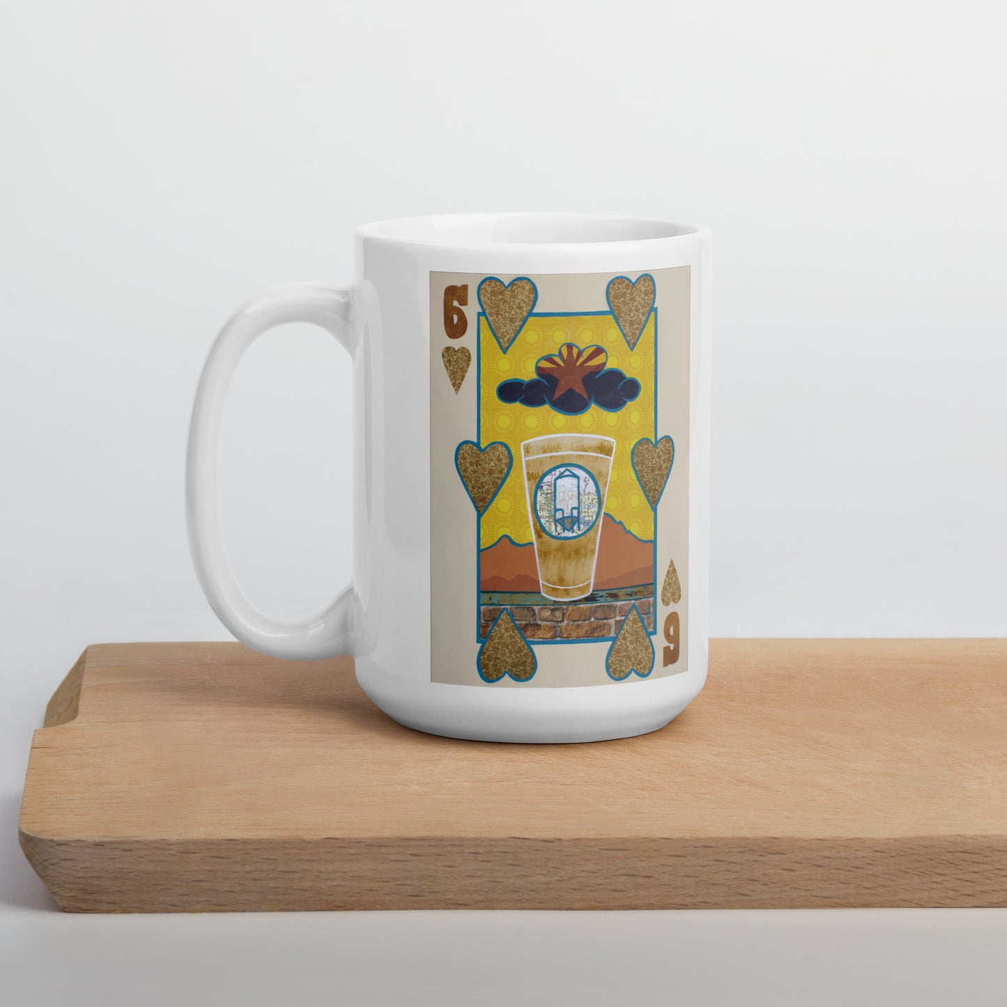 Six of Hearts by Suzanne Villella | White glossy mug