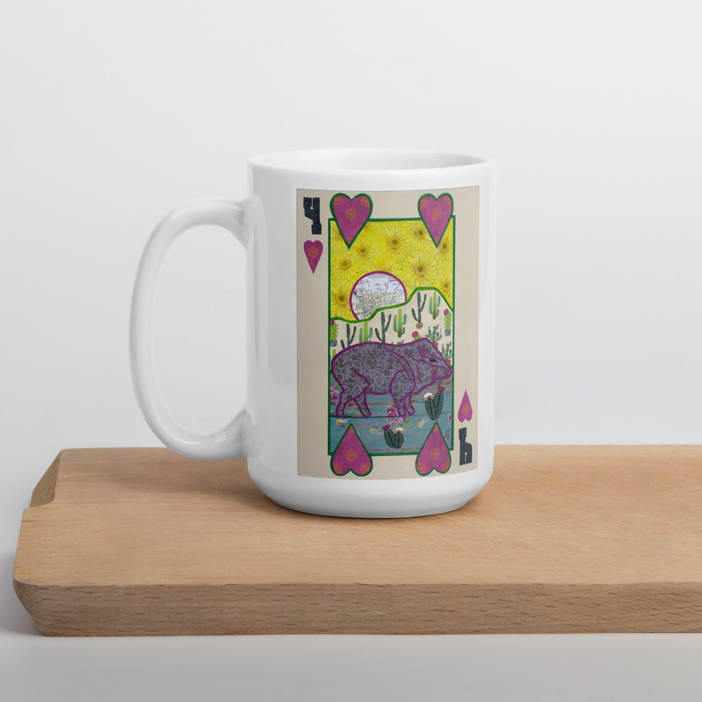 Four of Hearts by Suzanne Villella | White glossy mug