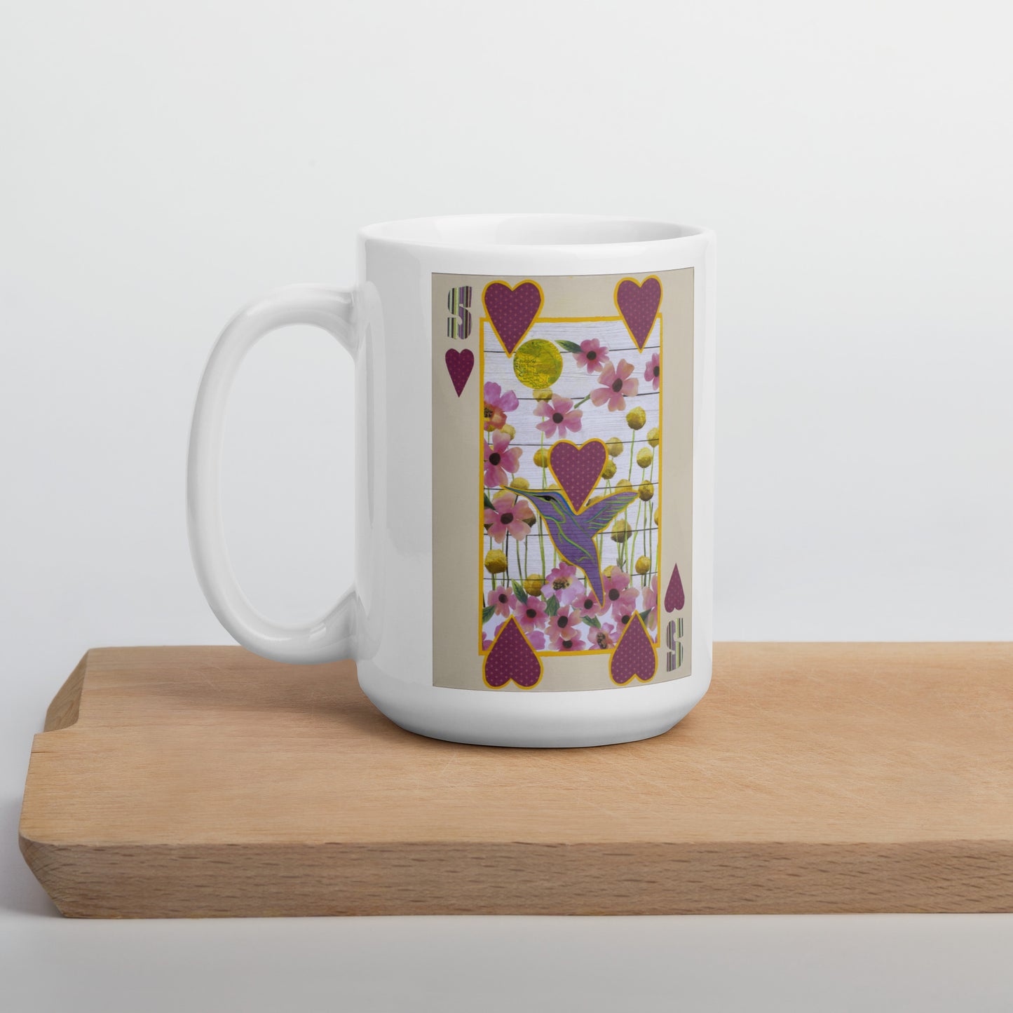 Five of Hearts by Suzanne Villella | White glossy mug