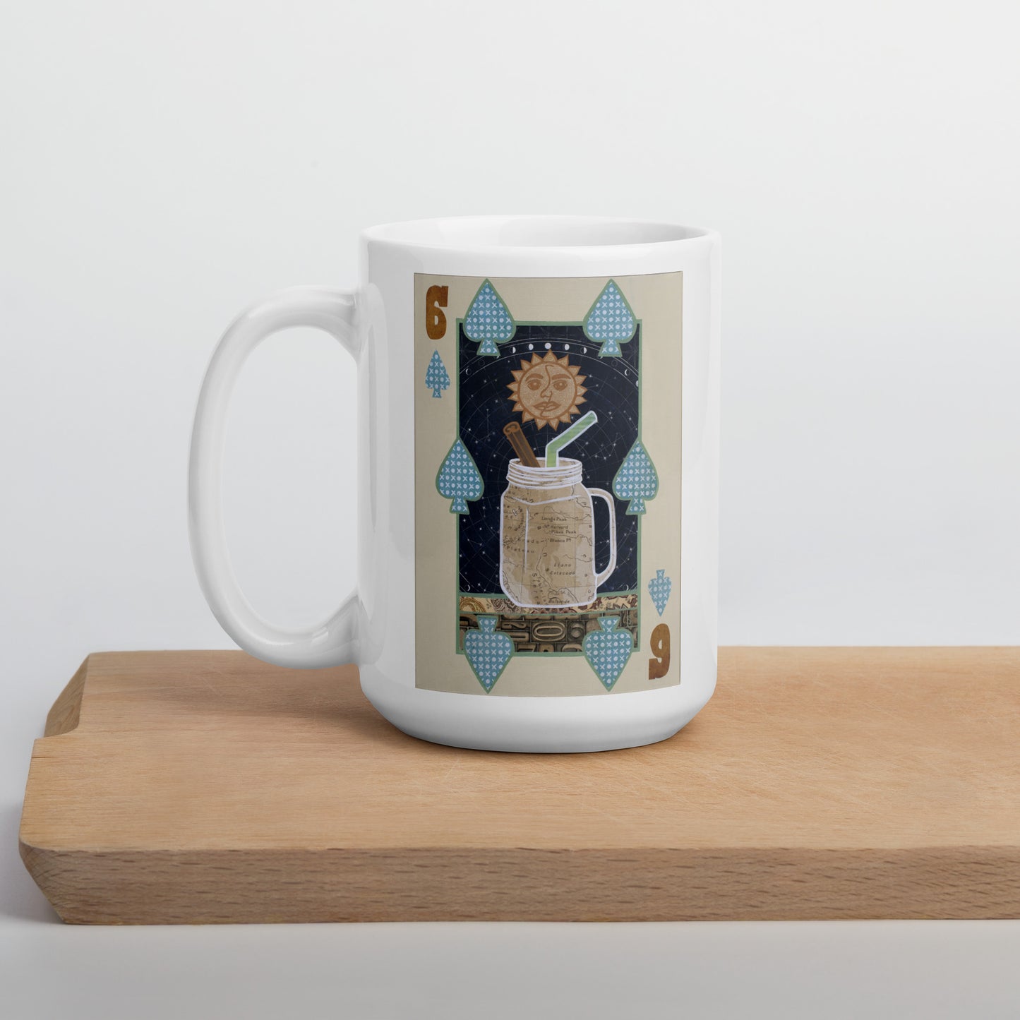 Six of Spades by Suzanne Villella | White glossy mug