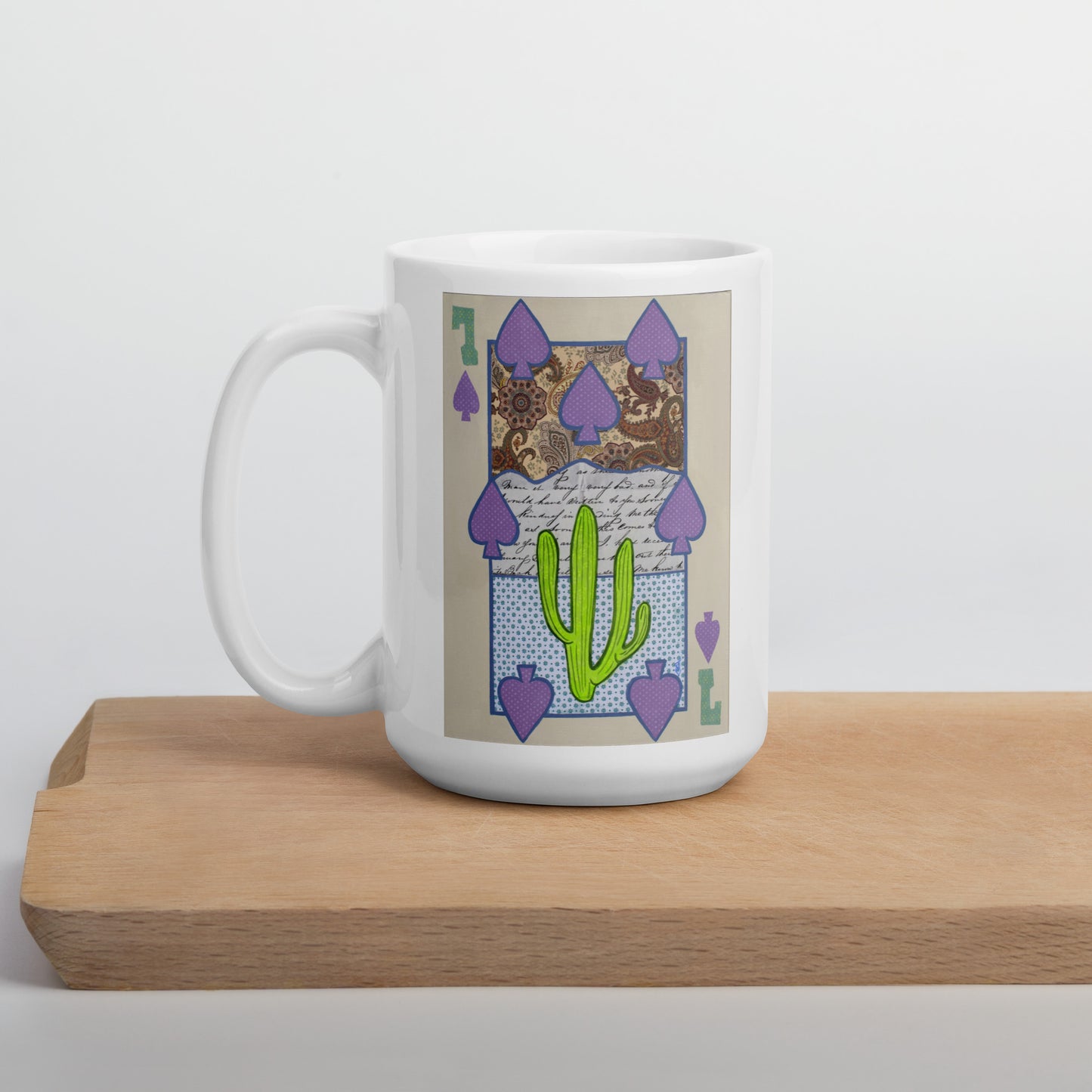 Seven of Spades by Suzanne Villella | White glossy mug