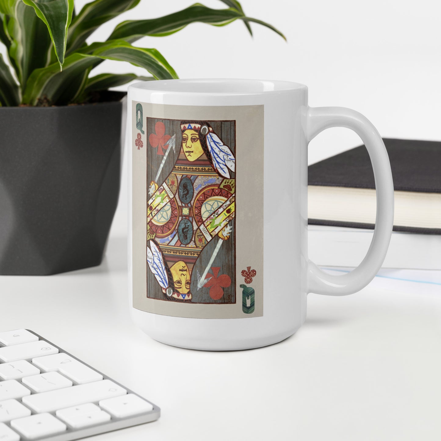 Queen of Clubs by Suzanne Villella | White glossy mug