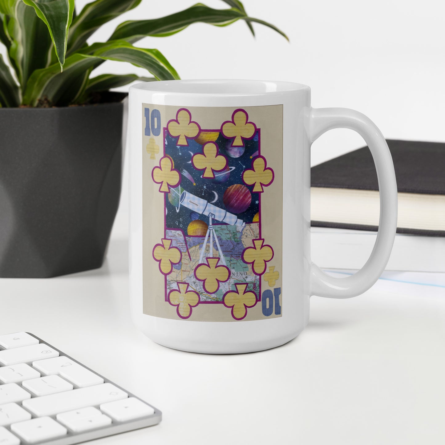 Ten of Clubs by Suzanne Villella | White glossy mug