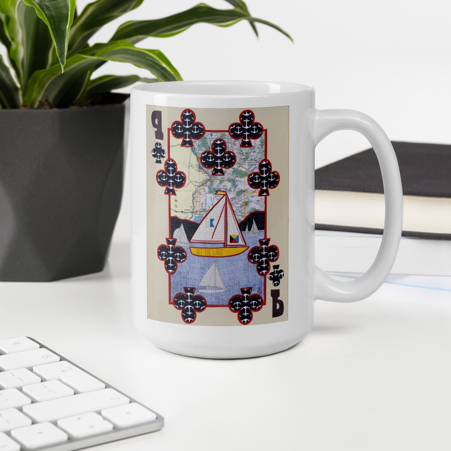 Nine of Clubs by Suzanne Villella | White glossy mug