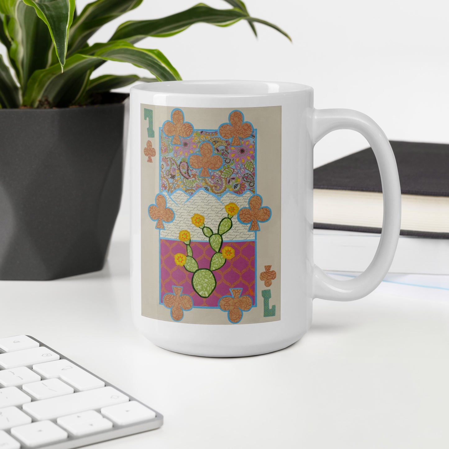 Seven of Clubs by Suzanne Villella | White glossy mug