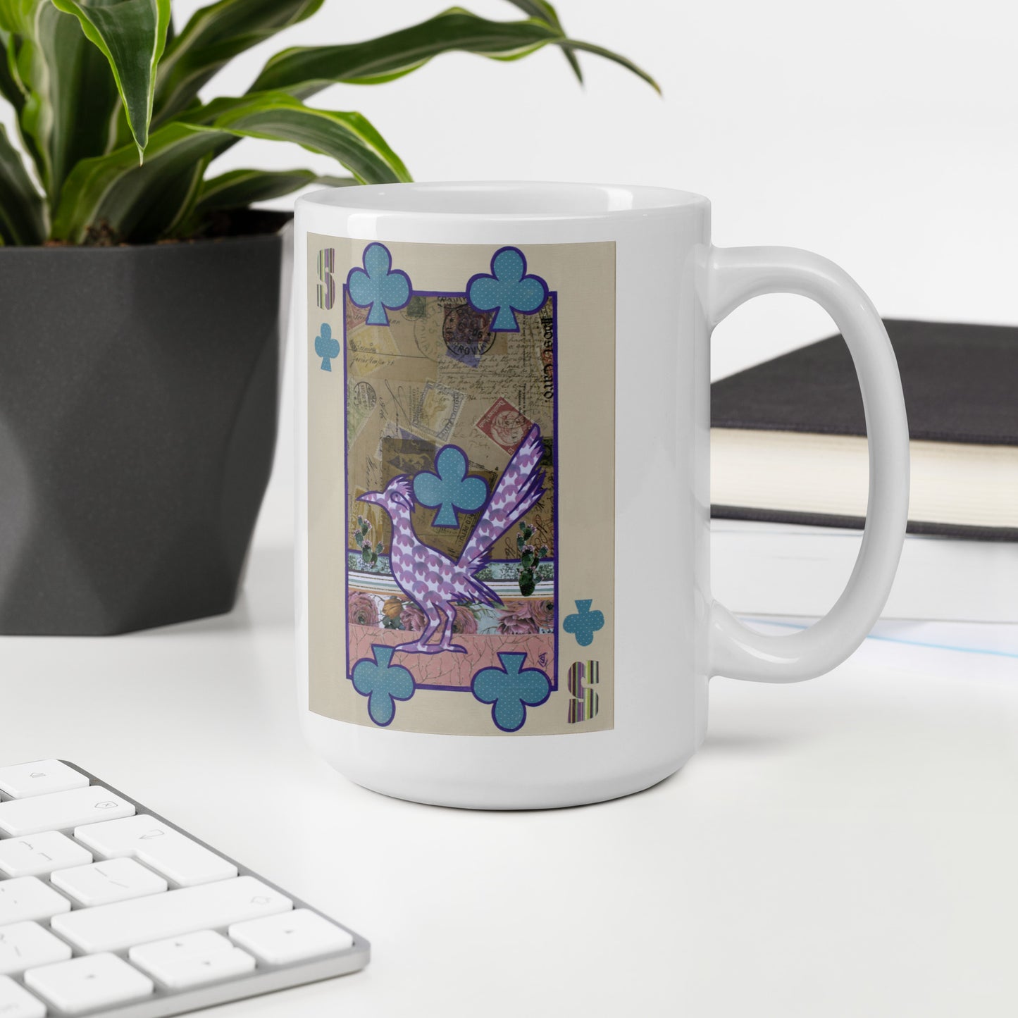Five of Clubs by Suzanne Villella | White glossy mug