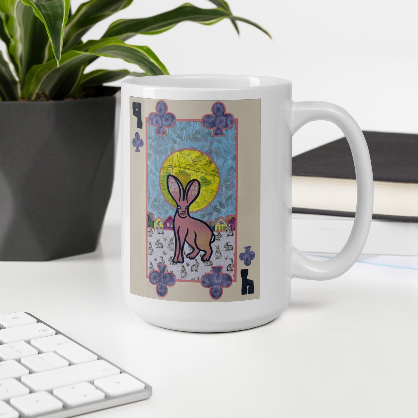 Four of Clubs by Suzanne Villella | White glossy mug