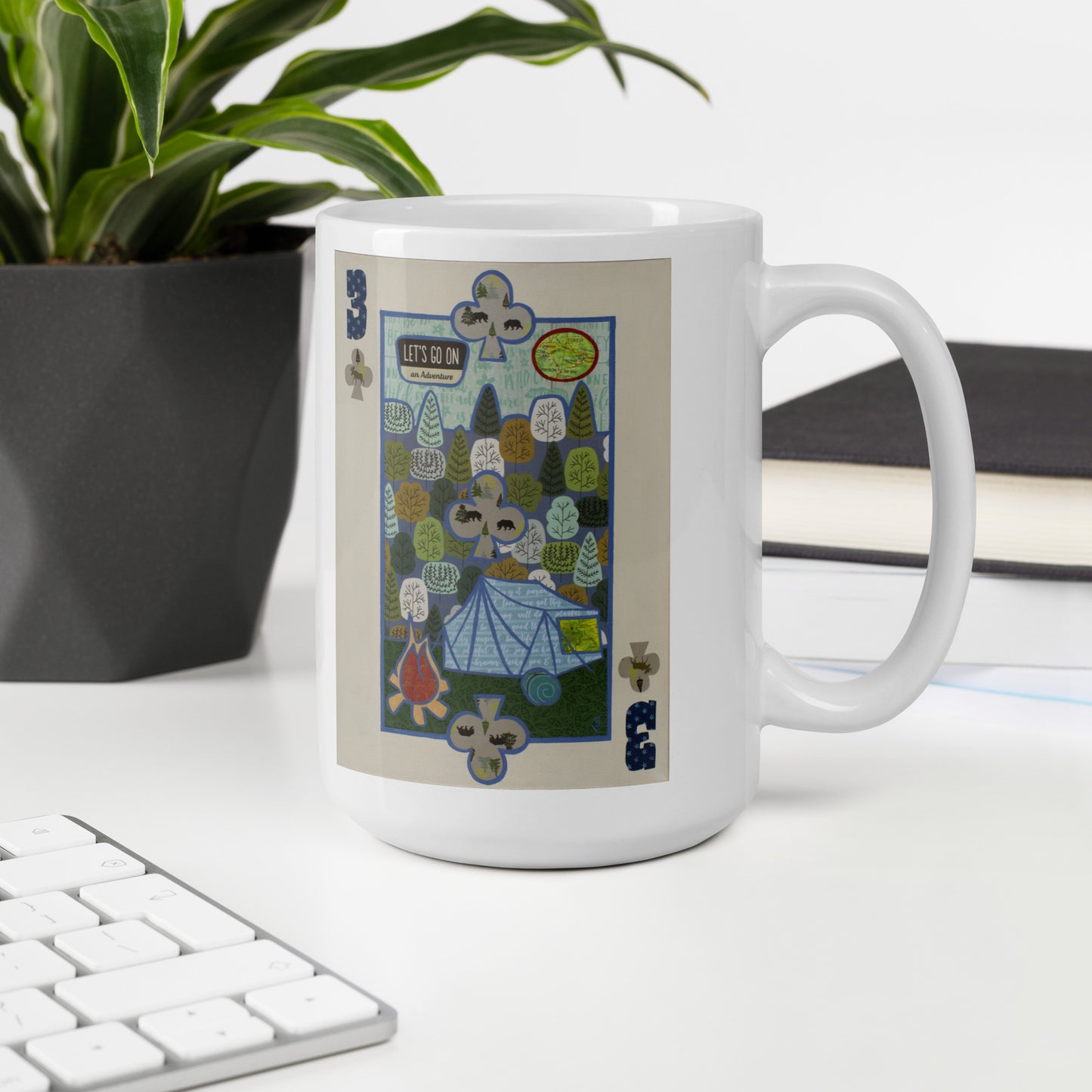 Three of Clubs by Suzanne Villella | White glossy mug