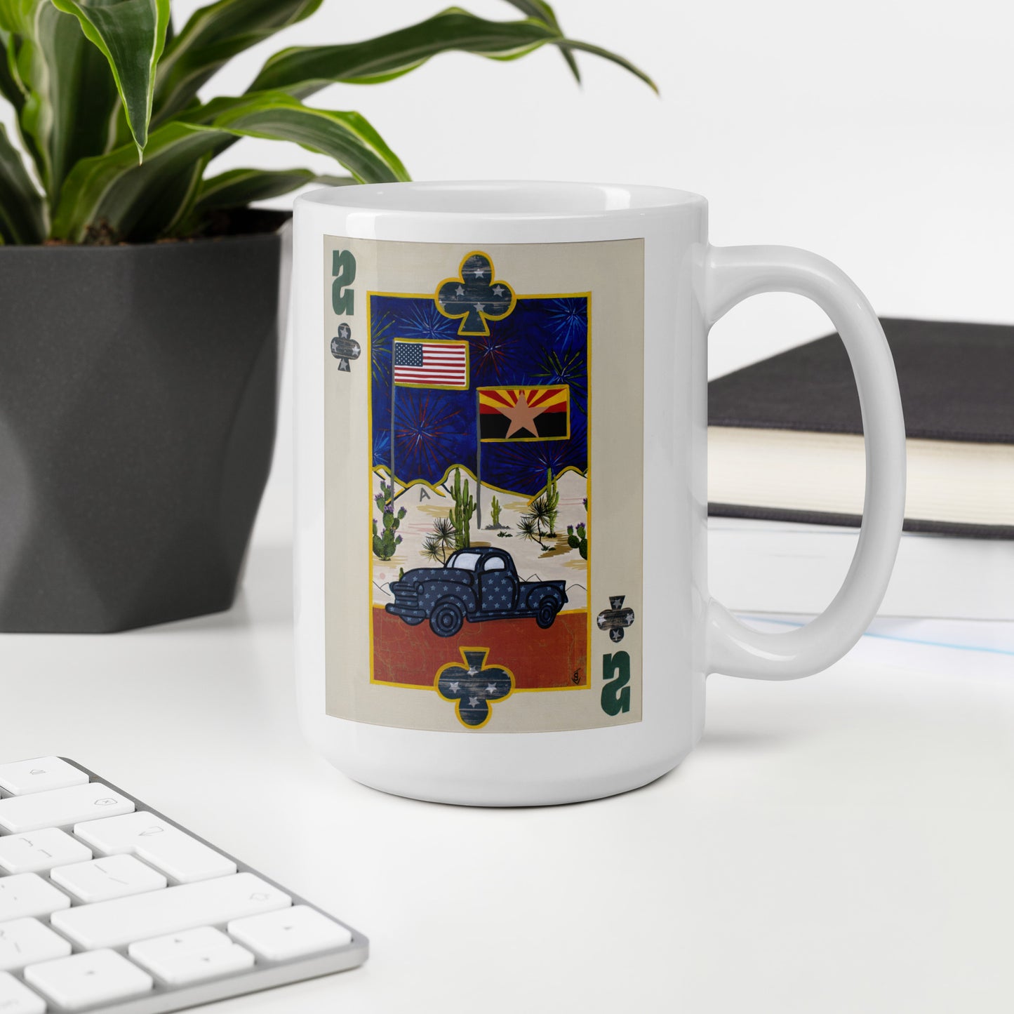 Two of Clubs by Suzanne Villella | White glossy mug