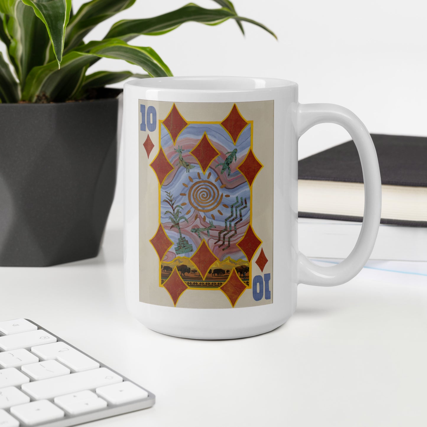 Ten of Diamonds by Suzanne Villella | White glossy mug